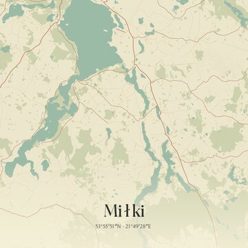 Vintage map of Milki, Poland.