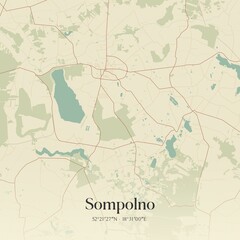 Fototapeta premium Vintage map of Sompolno, Poland.