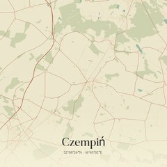 Vintage map of Czempin, Poland.