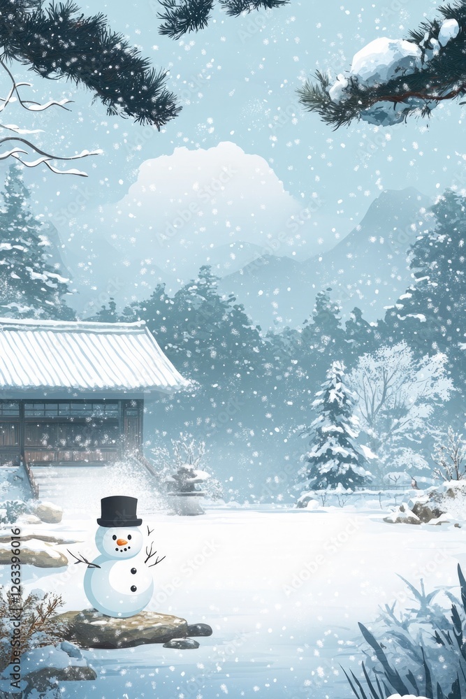 Wall mural Snowman in Snowy Forest