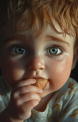Naklejka premium Close-up Image of Baby Eating Hand