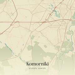 Vintage map of Komorniki, Poland.