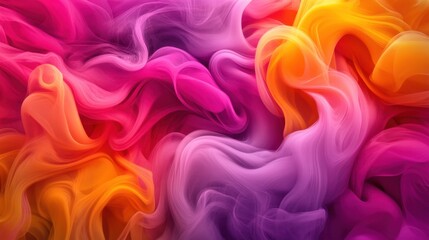 Obraz premium Vibrant and abstract swirl of colorful smoke-like textures, blending hues of orange, yellow, pink, and purple in a fluid, organic pattern
