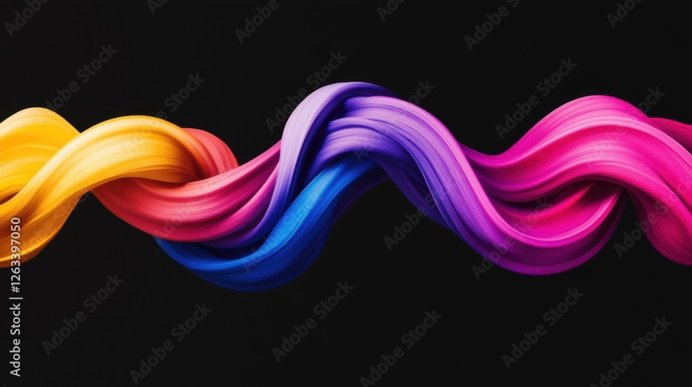 Poster a vibrant, swirling ribbon of multicolored hues intertwines dramatically against a stark black backd