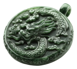 Carved green dragon pendant jewelry cultural heritage studio isolated on transparent background