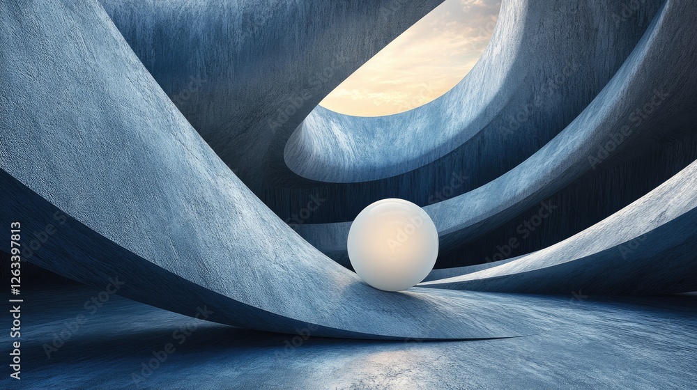 Poster minimalist abstract design with a soft blue gradient and a central glowing white circle.