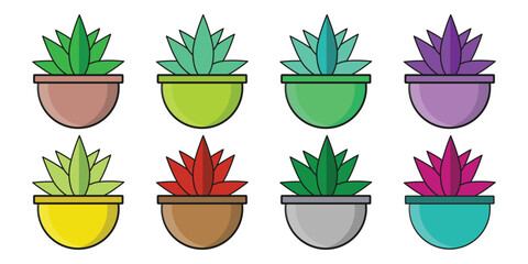 Small Green Houseplant Leaves Set Illustration
