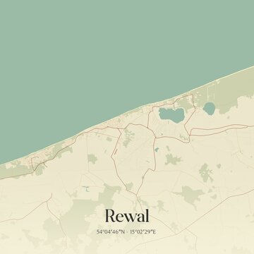 Vintage map of Rewal, Poland.