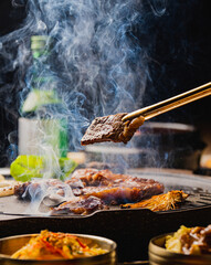 korean grilled meat with vegetables and cut