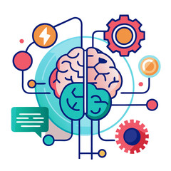 Obraz premium AI Brain Icon with Gear and Circuit Lines – Futuristic Artificial Intelligence Symbol, AI Brain with Gear – Digital Tech Icon, Neural AI Brain – Smart Circuit Design, AI Brain Symbol – Futuristic 