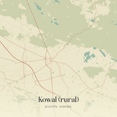 Vintage map of Kowal (rural), Poland.