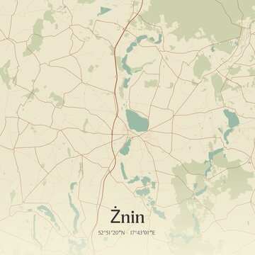 Vintage map of Znin, Poland.