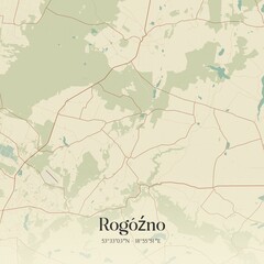 Vintage map of Rogózno, Poland.