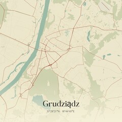 Vintage map of Grudziadz, Poland.