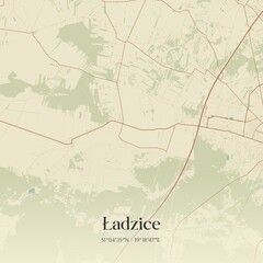 Vintage map of Ladzice, Poland.