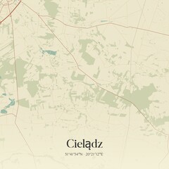 Vintage map of Cieladz, Poland.