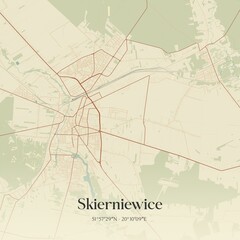 Vintage map of Skierniewice, Poland.