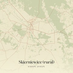 Vintage map of Skierniewice (rural), Poland.