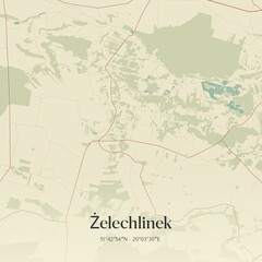 Fototapeta premium Vintage map of Zelechlinek, Poland.