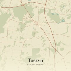 Vintage map of Tuszyn, Poland.