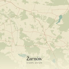 Vintage map of Zarnów, Poland.
