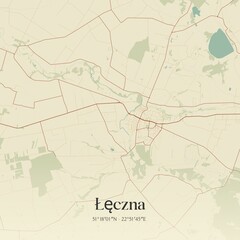 Vintage map of Leczna, Poland.