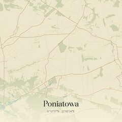 Vintage map of Poniatowa, Poland.