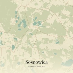 Vintage map of Sosnowica, Poland.