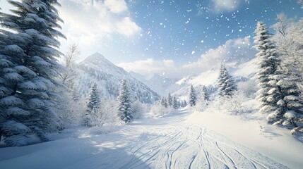 Fototapeta premium Professional Skier Descending Fresh Powder Mountain