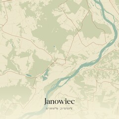 Vintage map of Janowiec, Poland.