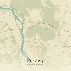 Vintage map of Pulawy, Poland.