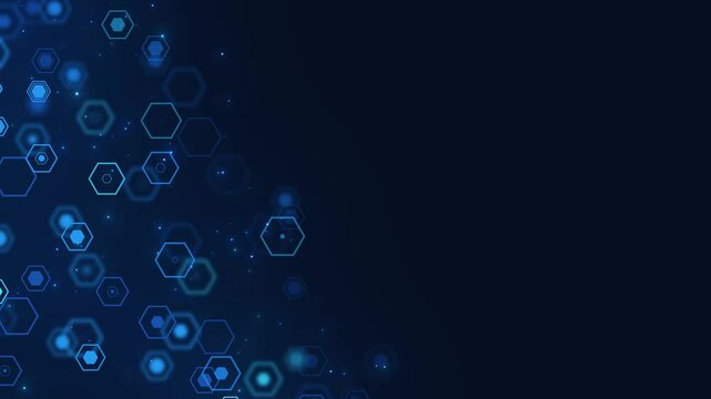 abstract blue technology and science futuristic motion background, hexa and shiny particles blank social media design element