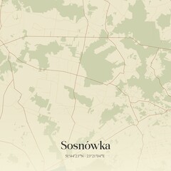 Vintage map of Sosnówka, Poland.