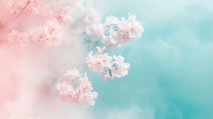 Delicate Pink Cherry Blossoms in Soft Blue Haze