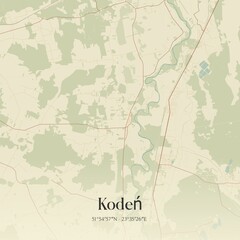 Vintage map of Koden, Poland.