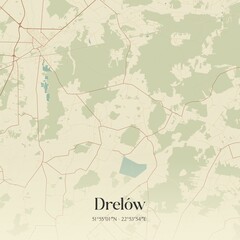 Vintage map of Drelów, Poland.