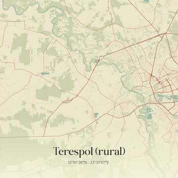 Vintage map of Terespol (rural), Poland.