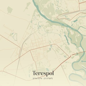 Vintage map of Terespol, Poland.