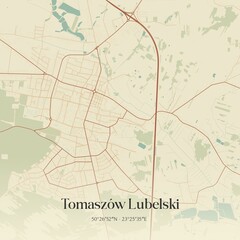 Vintage map of Tomaszów Lubelski, Poland.