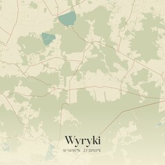 Vintage map of Wyryki, Poland.