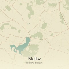 Vintage map of Nielisz, Poland.
