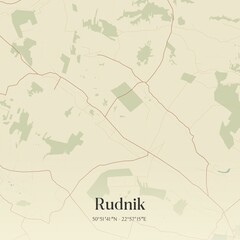 Vintage map of Rudnik, Poland.