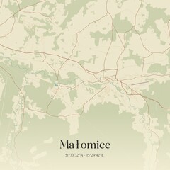 Vintage map of Malomice, Poland.