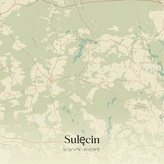 Vintage map of Sulecin, Poland.