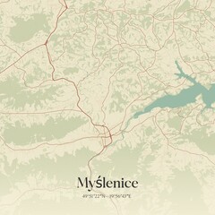 Obraz premium Vintage map of Myslenice, Poland.