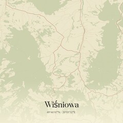 Vintage map of Wisniowa, Poland.
