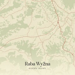 Vintage map of Raba Wyzna, Poland.