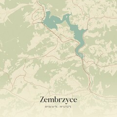 Vintage map of Zembrzyce, Poland.