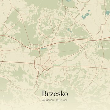 Vintage map of Brzesko, Poland.