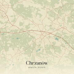 Fototapeta premium Vintage map of Chrzanów, Poland.